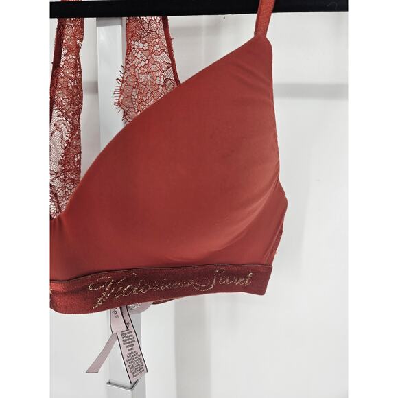 Victorias Secret Womens Sz 32C T Shirt Lightly Lined Wireless Bra Rust Lace - Picture 2 of 5